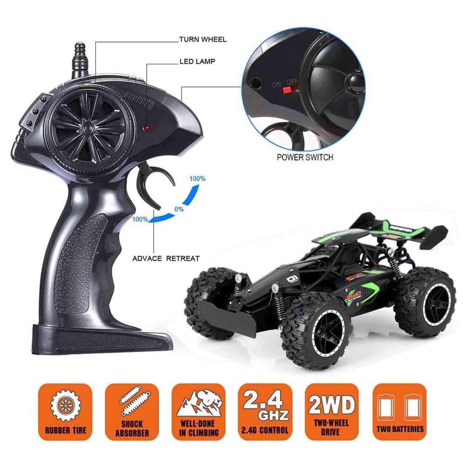 RC Car Remote Control Truck for Boys Girls, 2.4Ghz 15+KM/H High Speed 2WD RTR Electric Rock Climber Fast Race Buggy Hobby Toy Cars for Kids Gift Green - Image 4